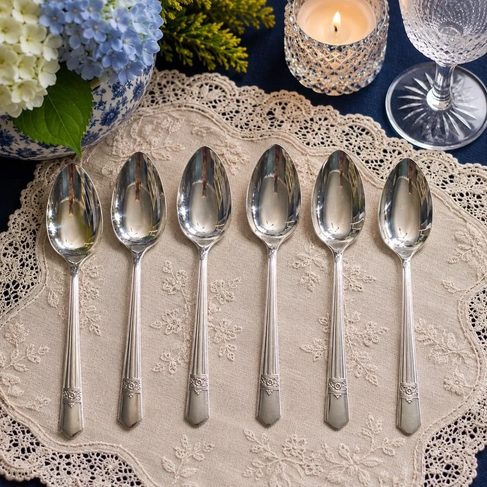 Oneida Silver Rose Place Soup Spoons Set Of 6 Floral Flatware 1840 Antique
